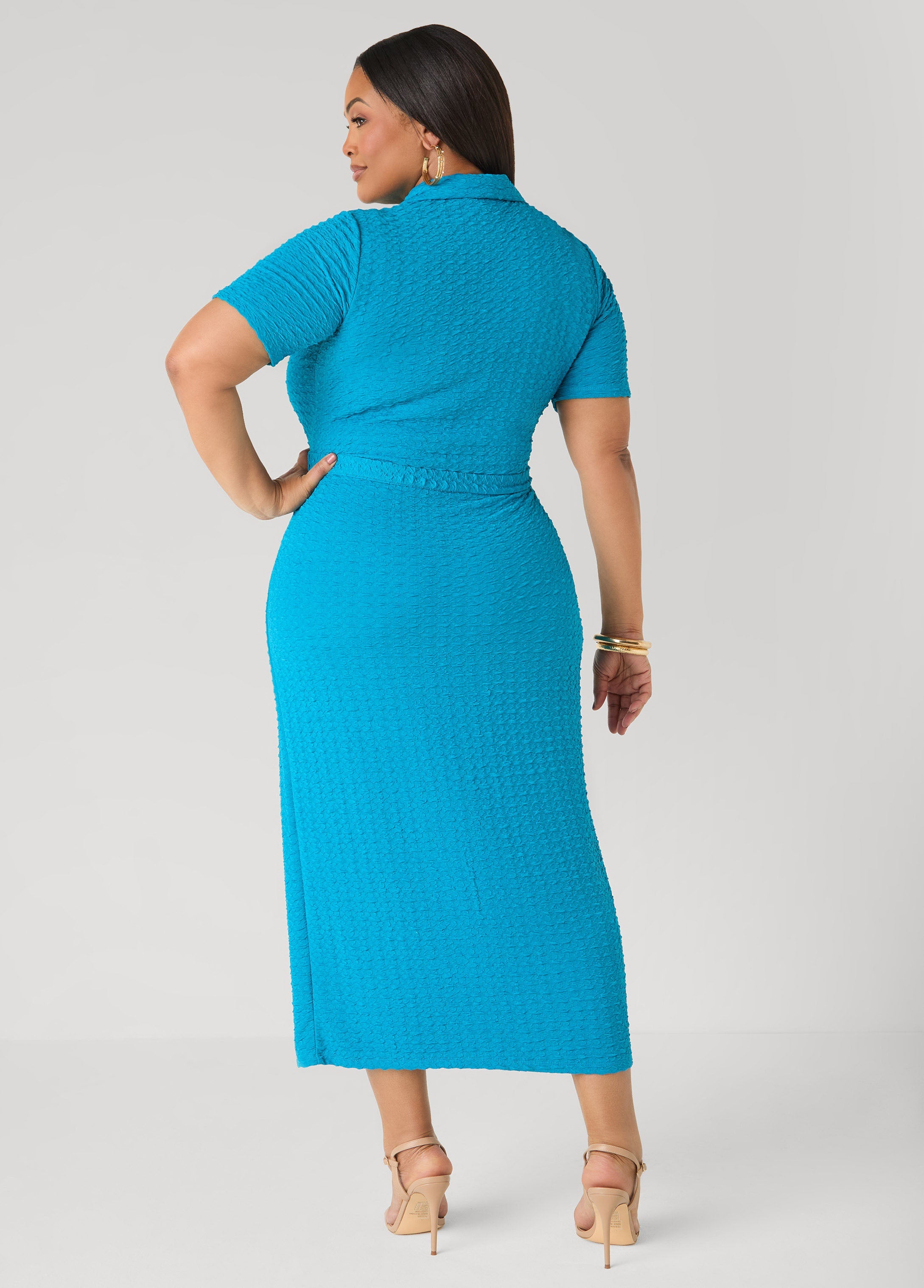 Textured Maxi Shirtdress Caribbean Sea | Ashley Stewart