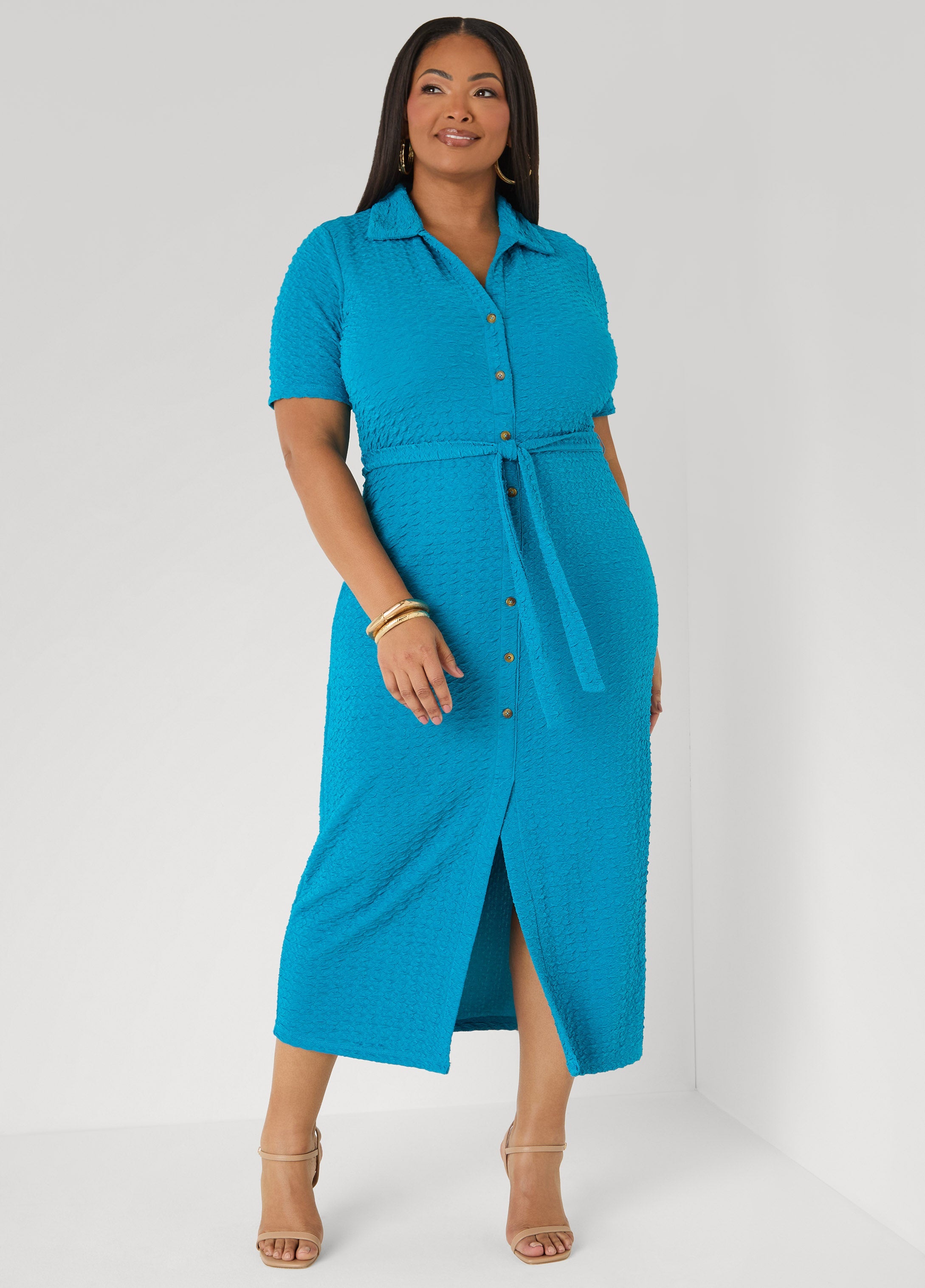 Textured Maxi Shirtdress Caribbean Sea | Ashley Stewart