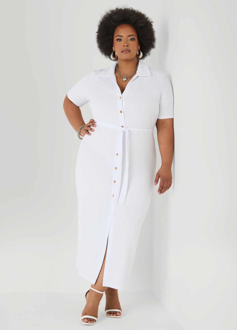 Textured Maxi Shirtdress Caribbean Sea | Ashley Stewart