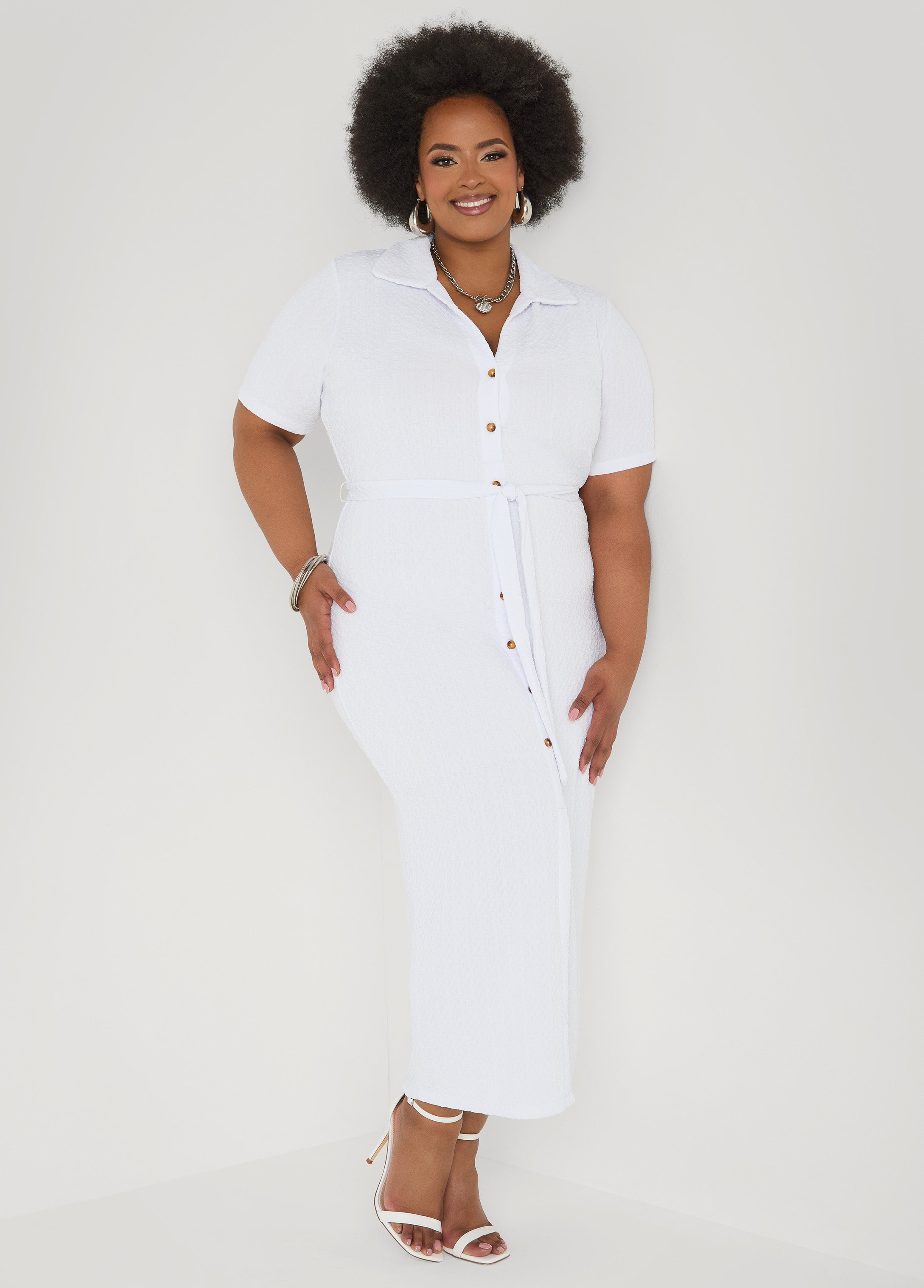 Textured Maxi Shirtdress Caribbean Sea | Ashley Stewart