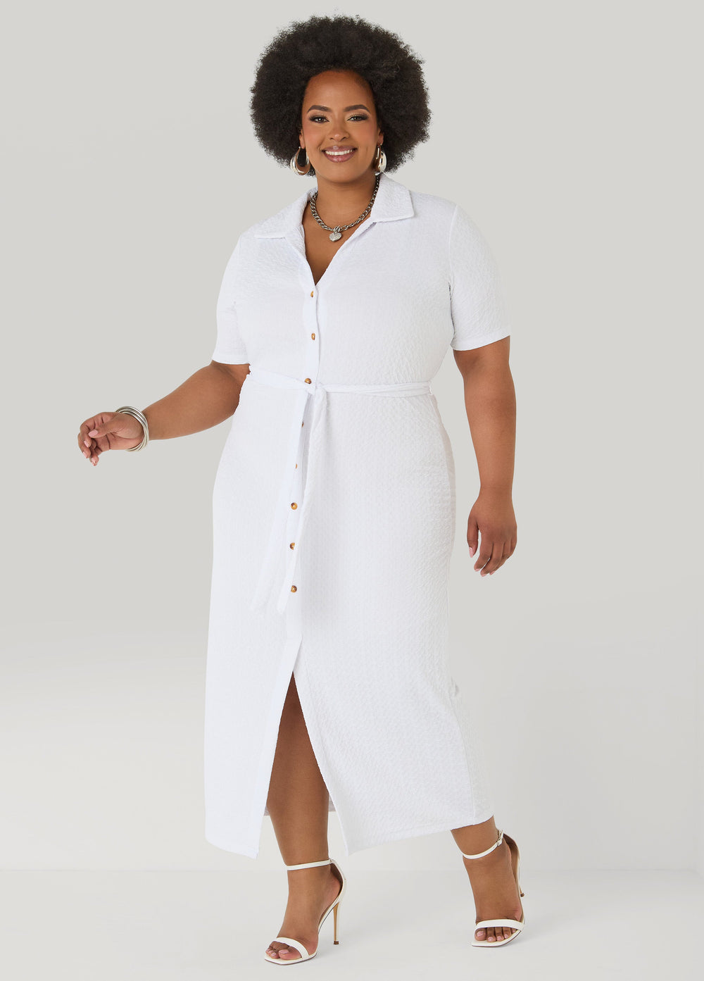Textured Maxi Shirtdress Caribbean Sea | Ashley Stewart
