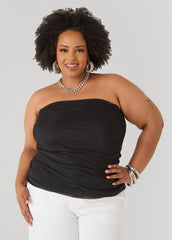 Ruched Mesh Tube Top Black | Ashley Stewart