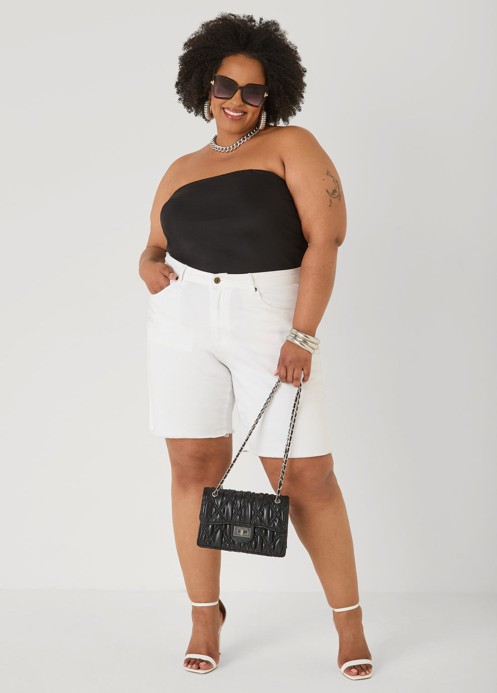 Ruched Mesh Tube Top Black | Ashley Stewart