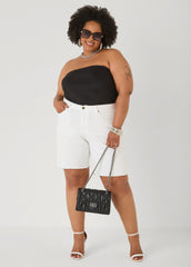 Ruched Mesh Tube Top Black | Ashley Stewart