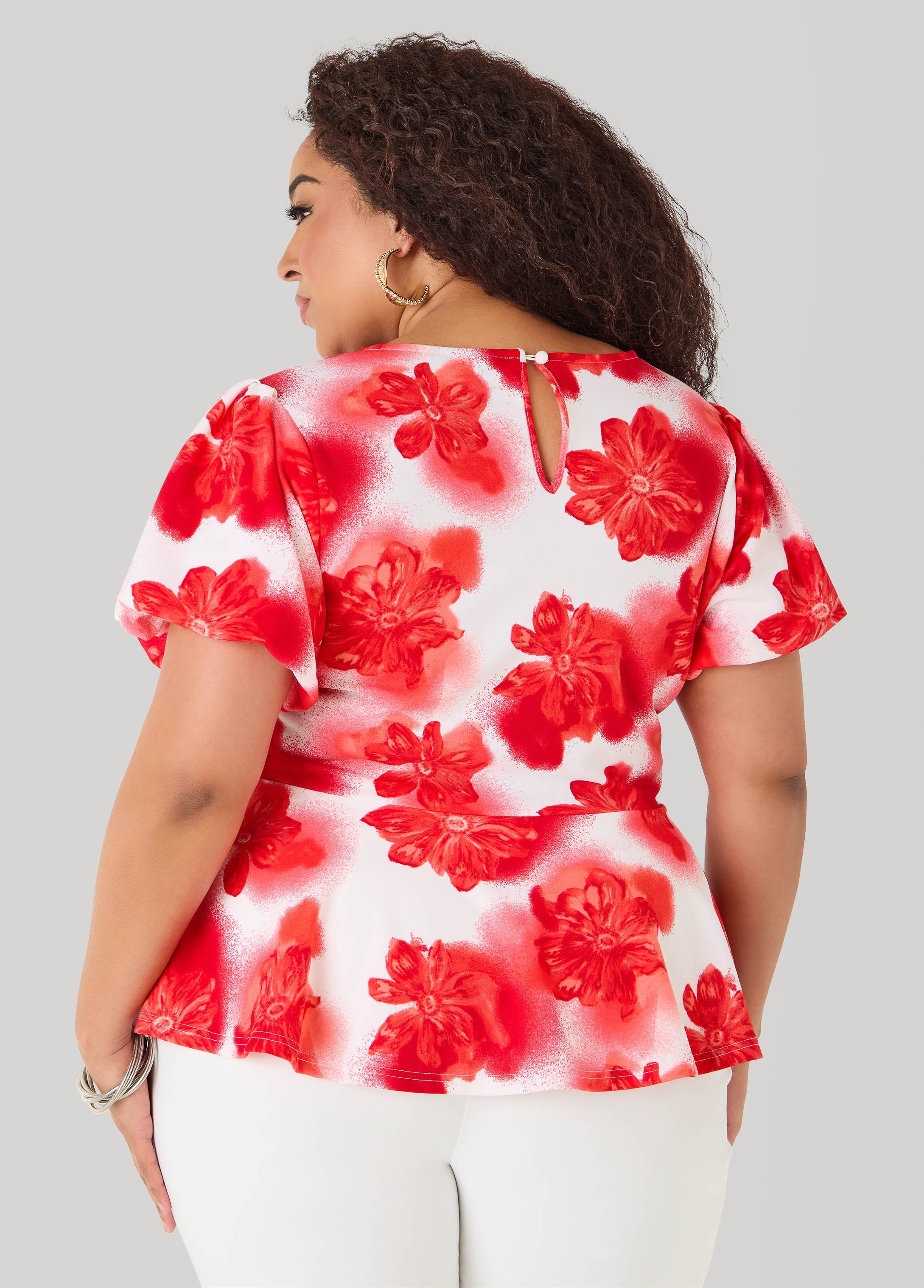 Floral Print Peplum Top Calypso Coral | Ashley Stewart