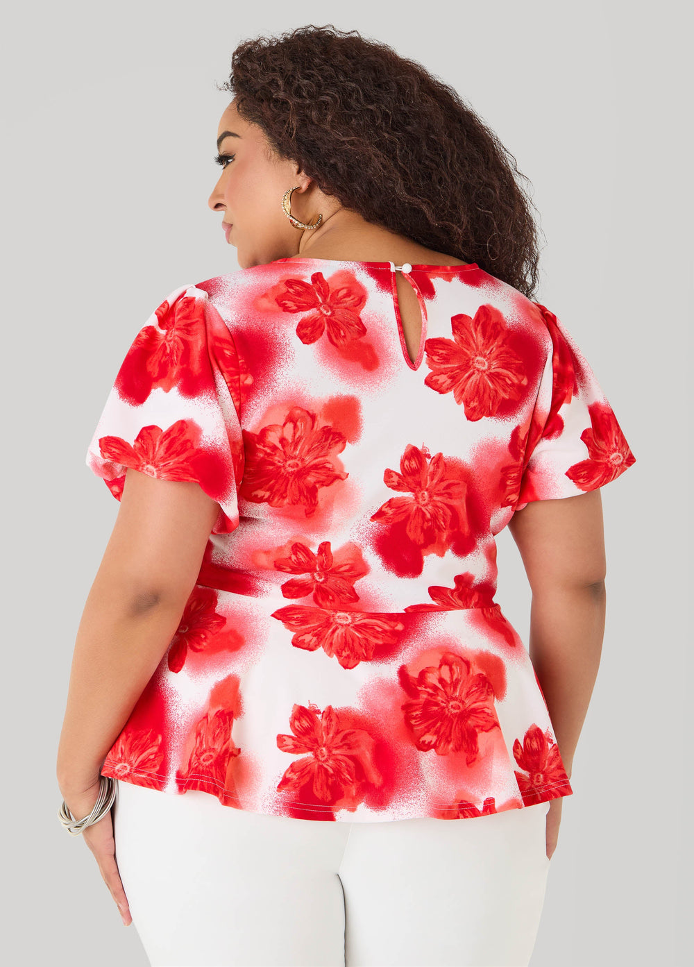 Floral Print Peplum Top Calypso Coral | Ashley Stewart
