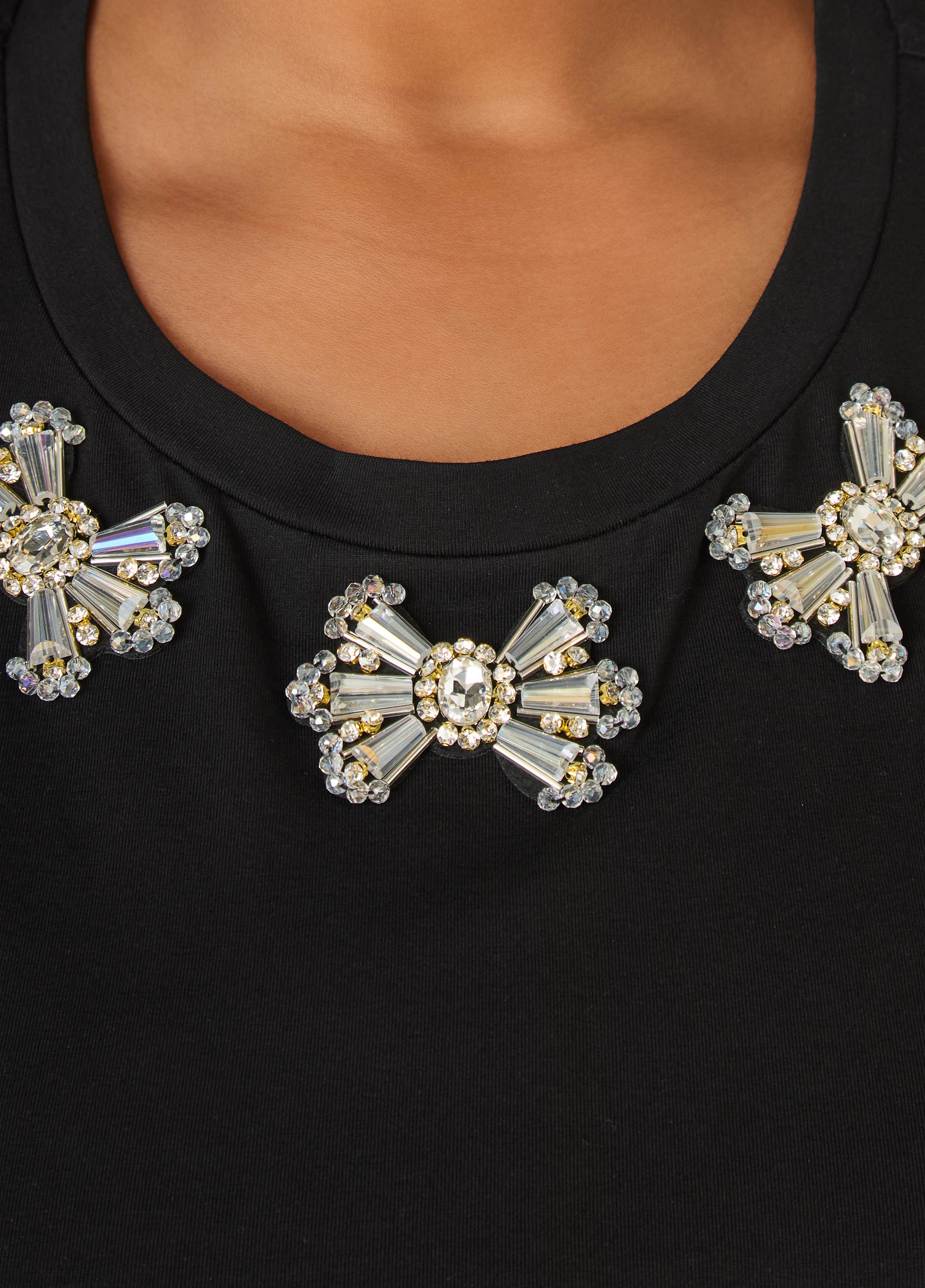 Ruffled Embellished Jersey Tee Black | Ashley Stewart