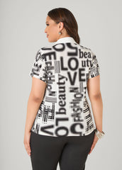 Love Fashion Print Shirt Black White | Ashley Stewart