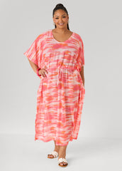 Printed Mesh Kaftan Calypso Coral | Ashley Stewart