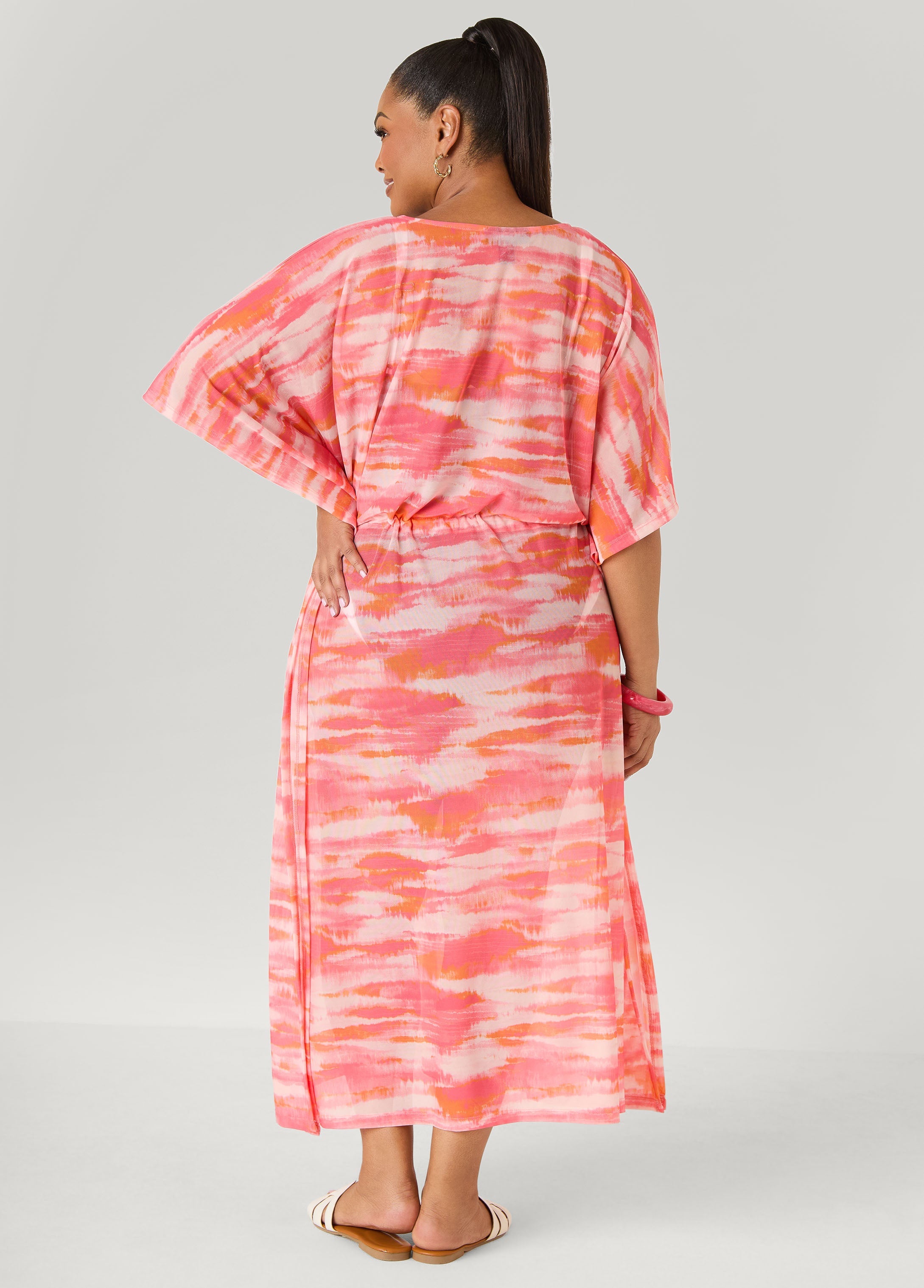 Printed Mesh Kaftan Calypso Coral | Ashley Stewart