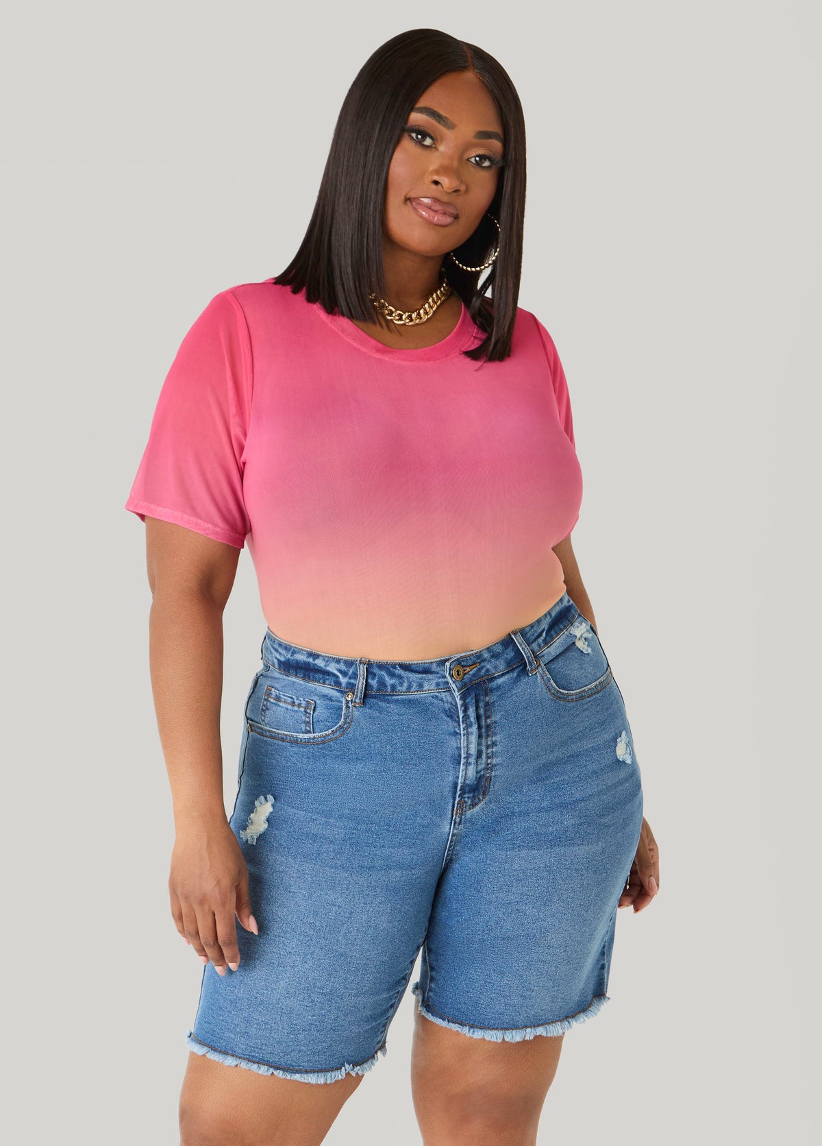 Ombre Mesh Tee Multi | Ashley Stewart