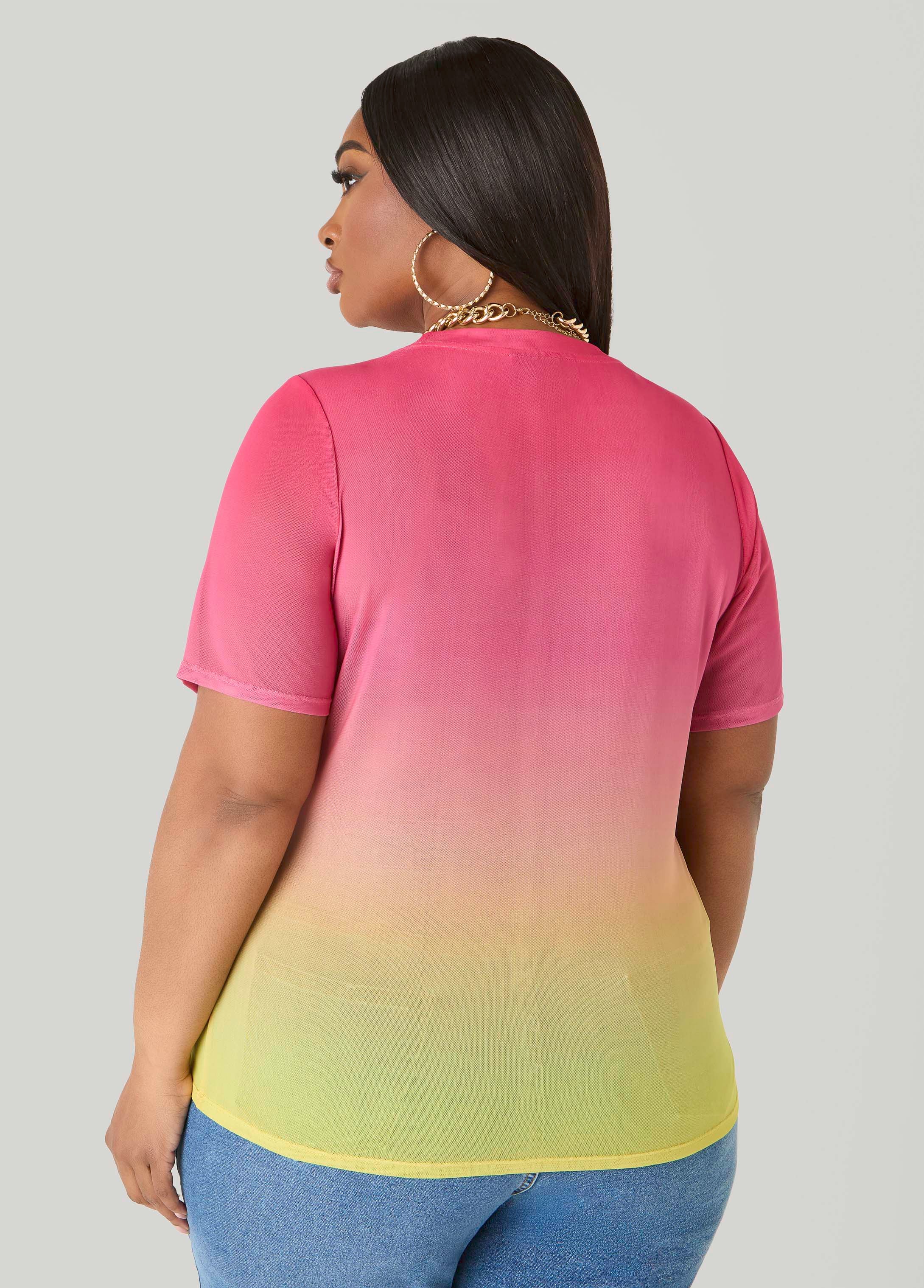 Ombre Mesh Tee Multi | Ashley Stewart