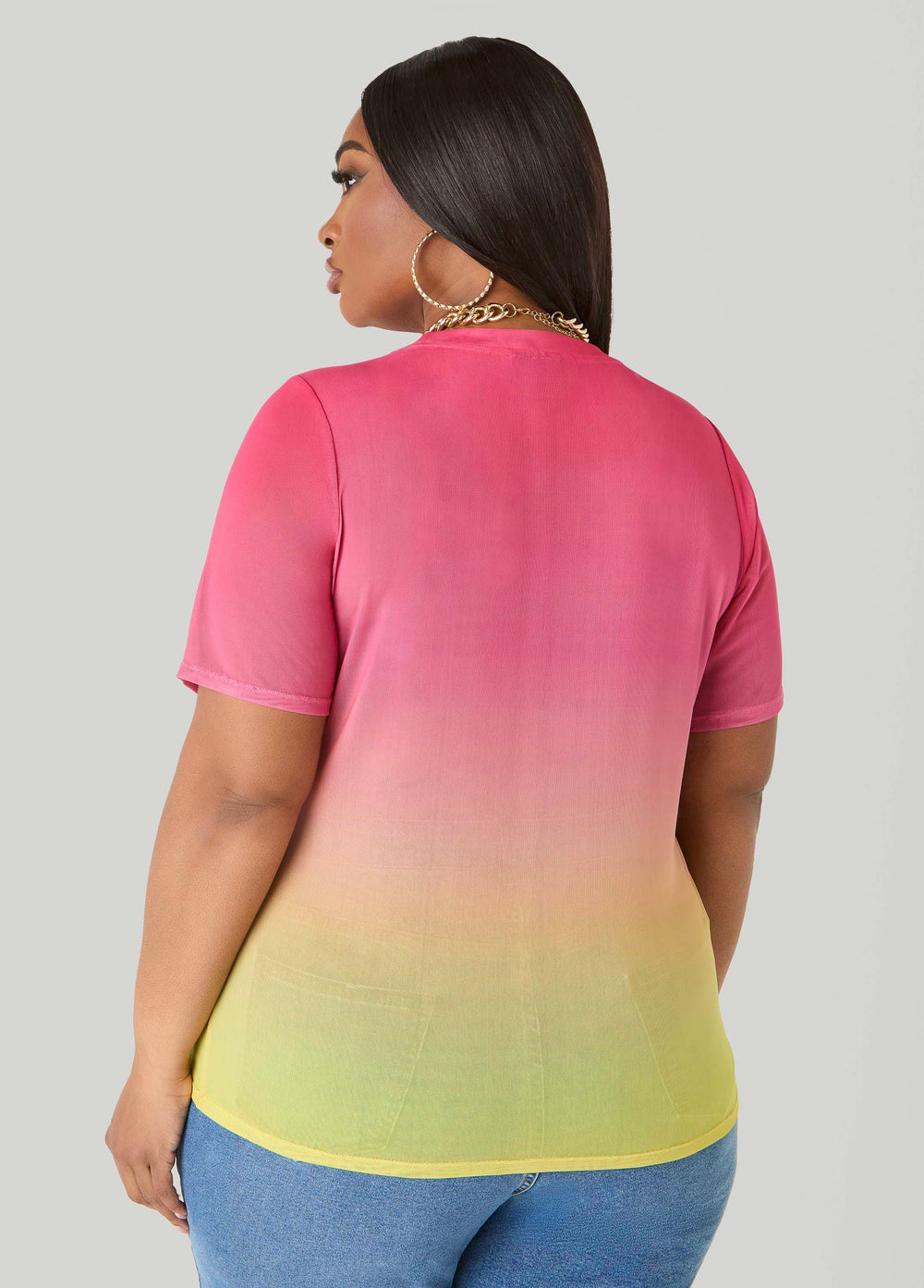 Ombre Mesh Tee Multi | Ashley Stewart
