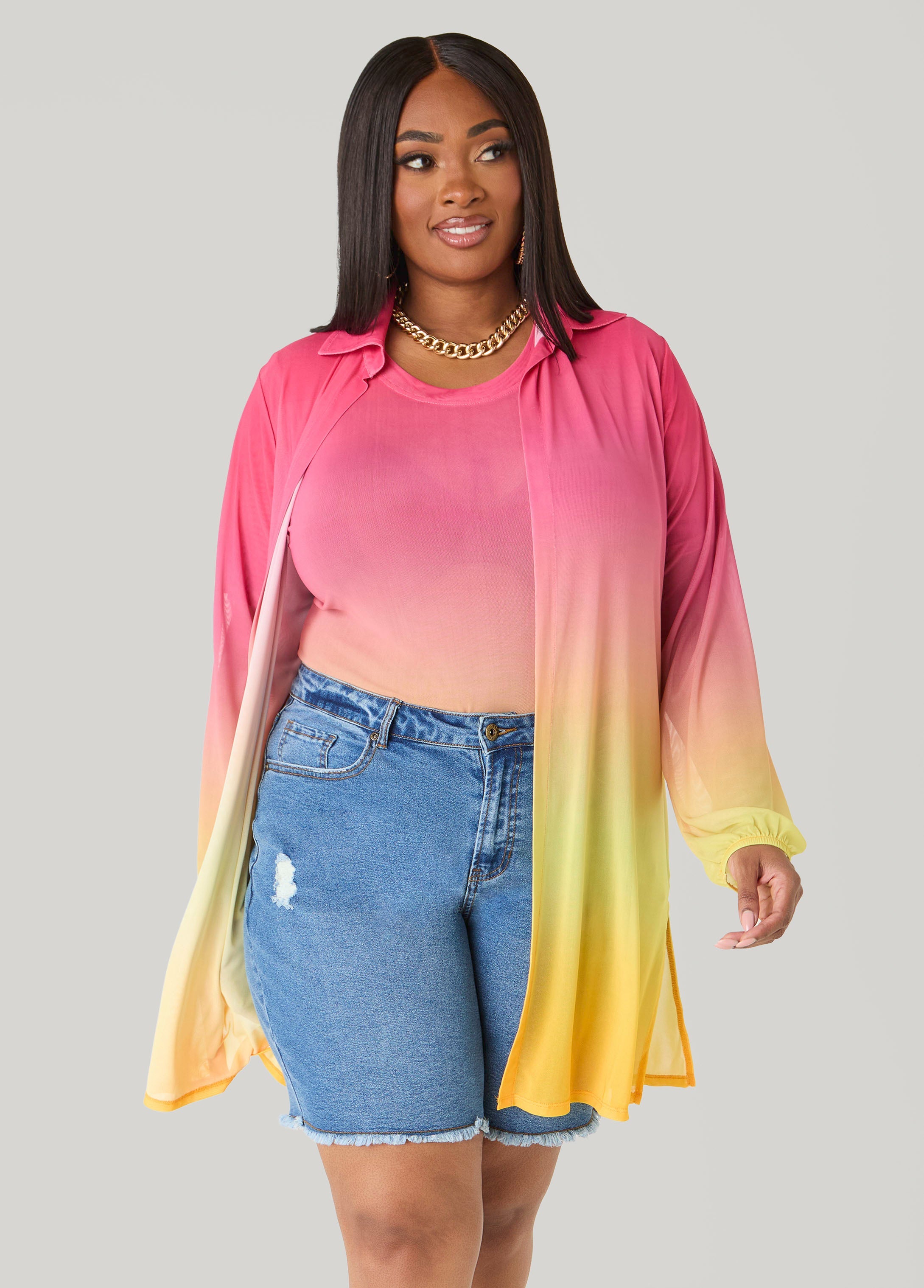 Ombre Mesh Tee Multi | Ashley Stewart