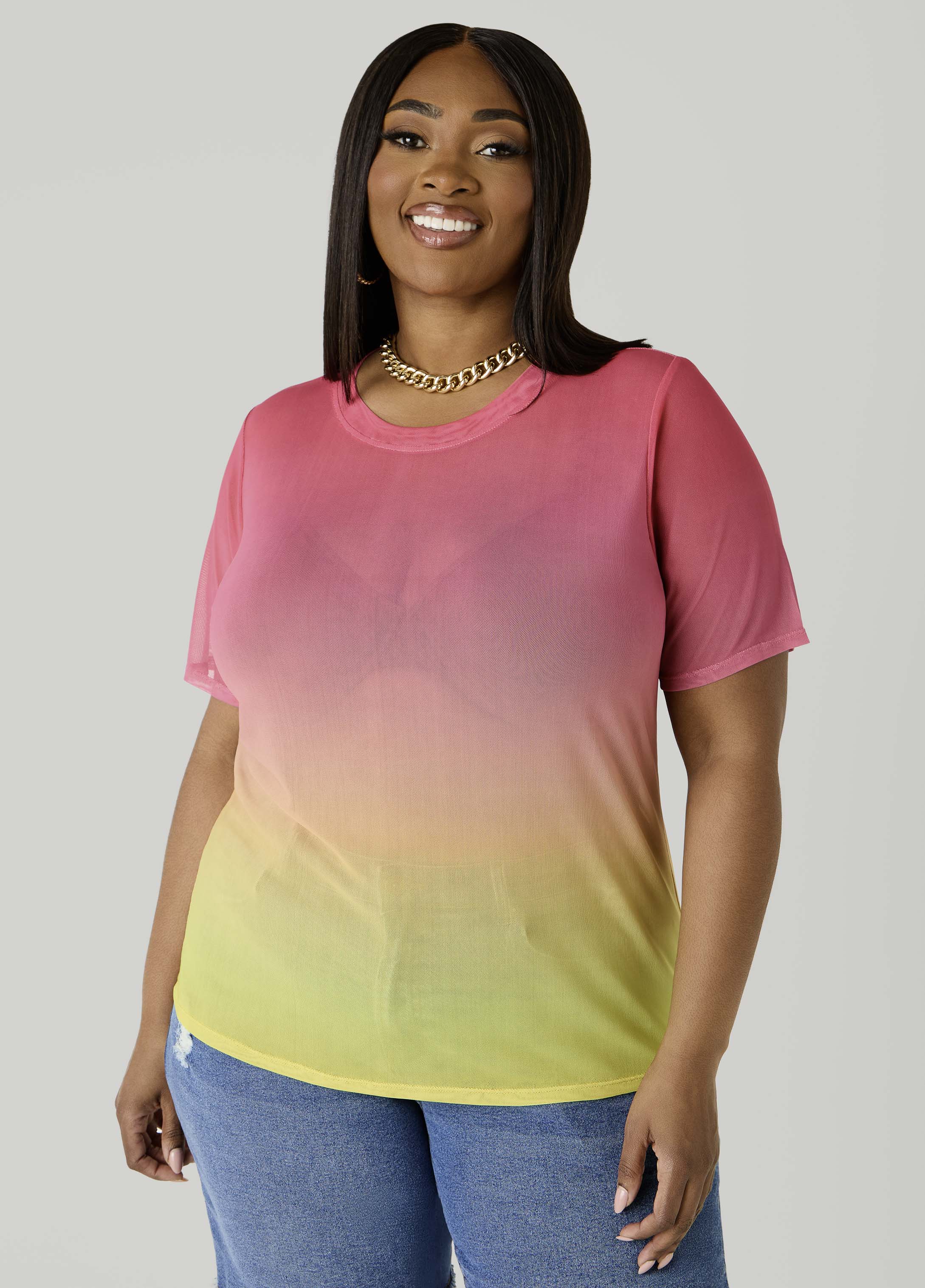 Ombre Mesh Tee Multi | Ashley Stewart