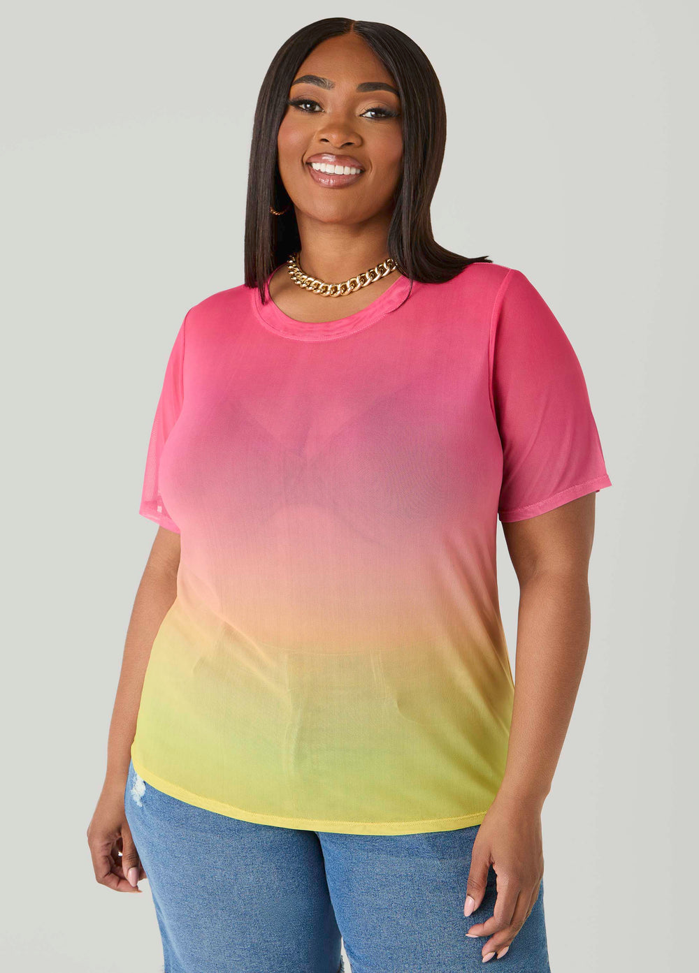 Ombre Mesh Tee Multi | Ashley Stewart