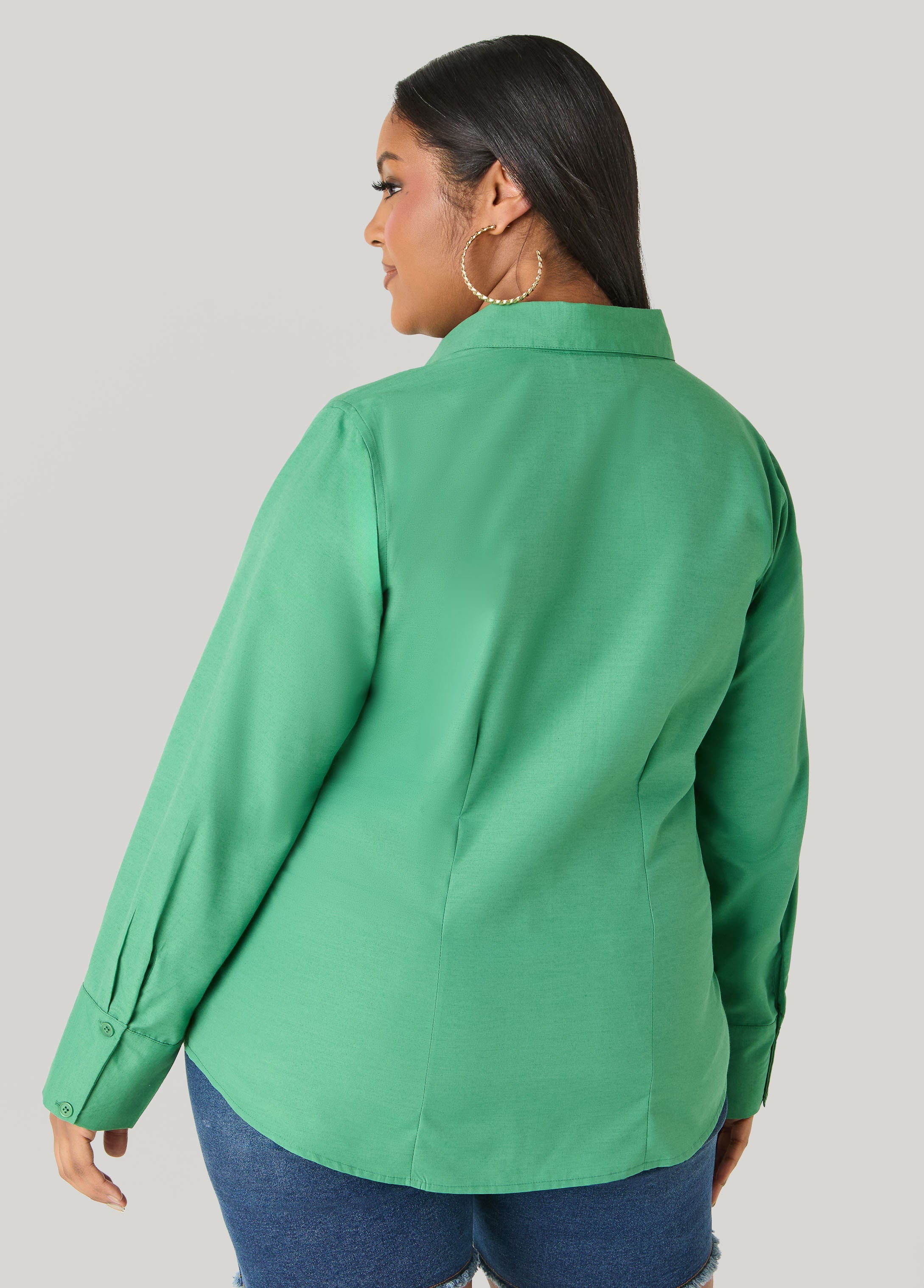 Collared Cotton Blend Shirt Amazon | Ashley Stewart