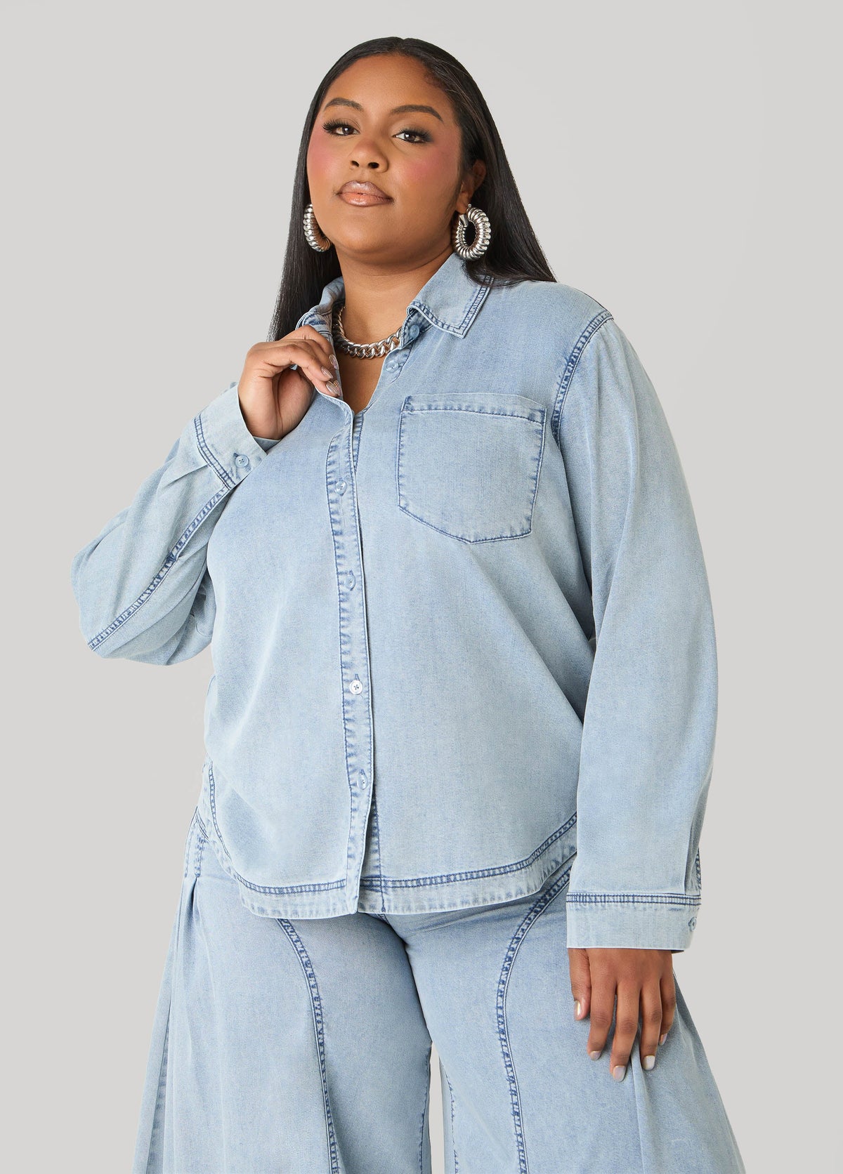 Chambray Shirt Denim | Ashley Stewart