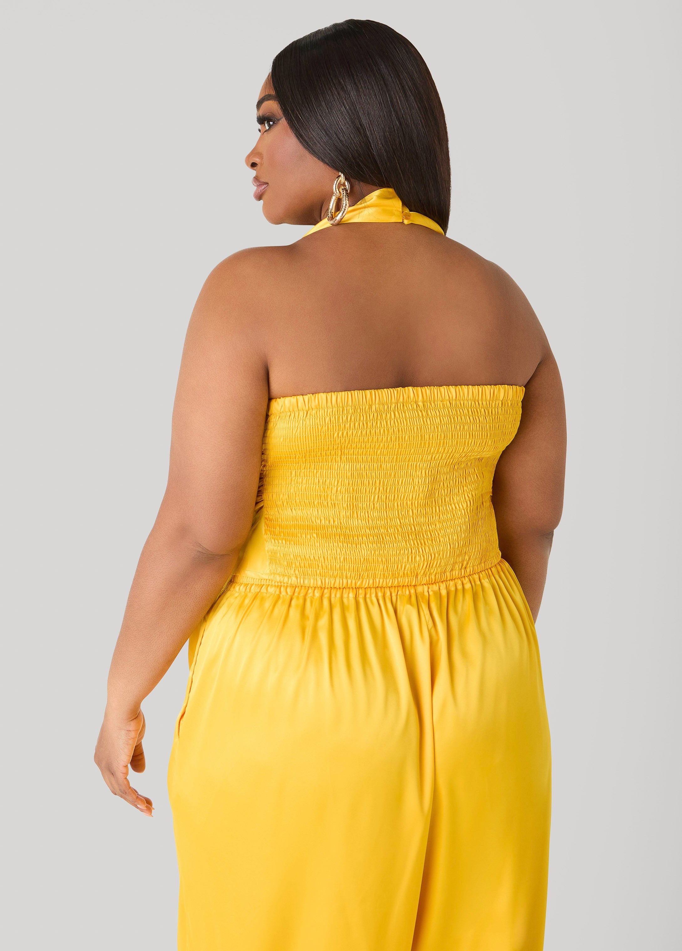 Embellished Satin Halter Top Spectra Yellow | Ashley Stewart