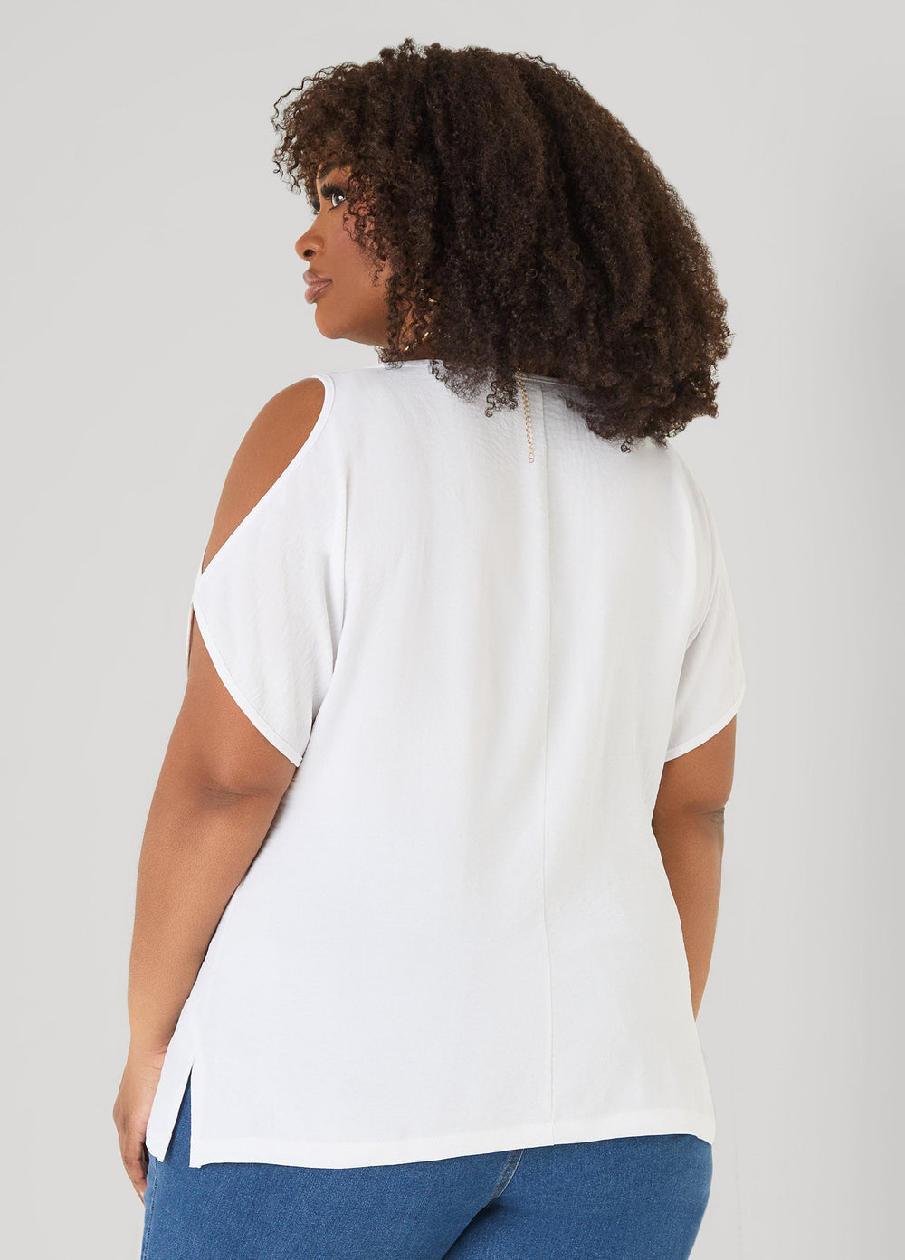 Textured Cold Shoulder Top Denim | Ashley Stewart