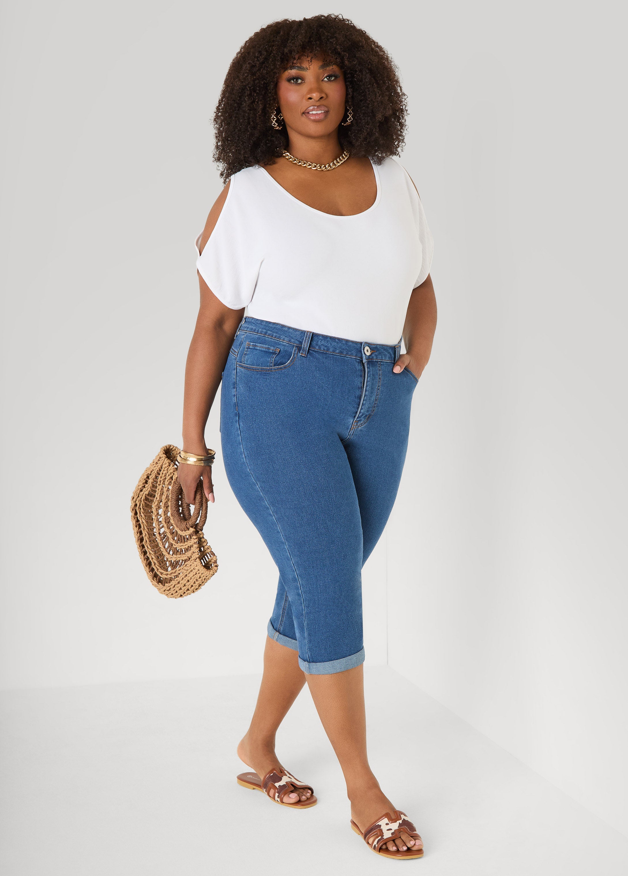 Textured Cold Shoulder Top Denim | Ashley Stewart