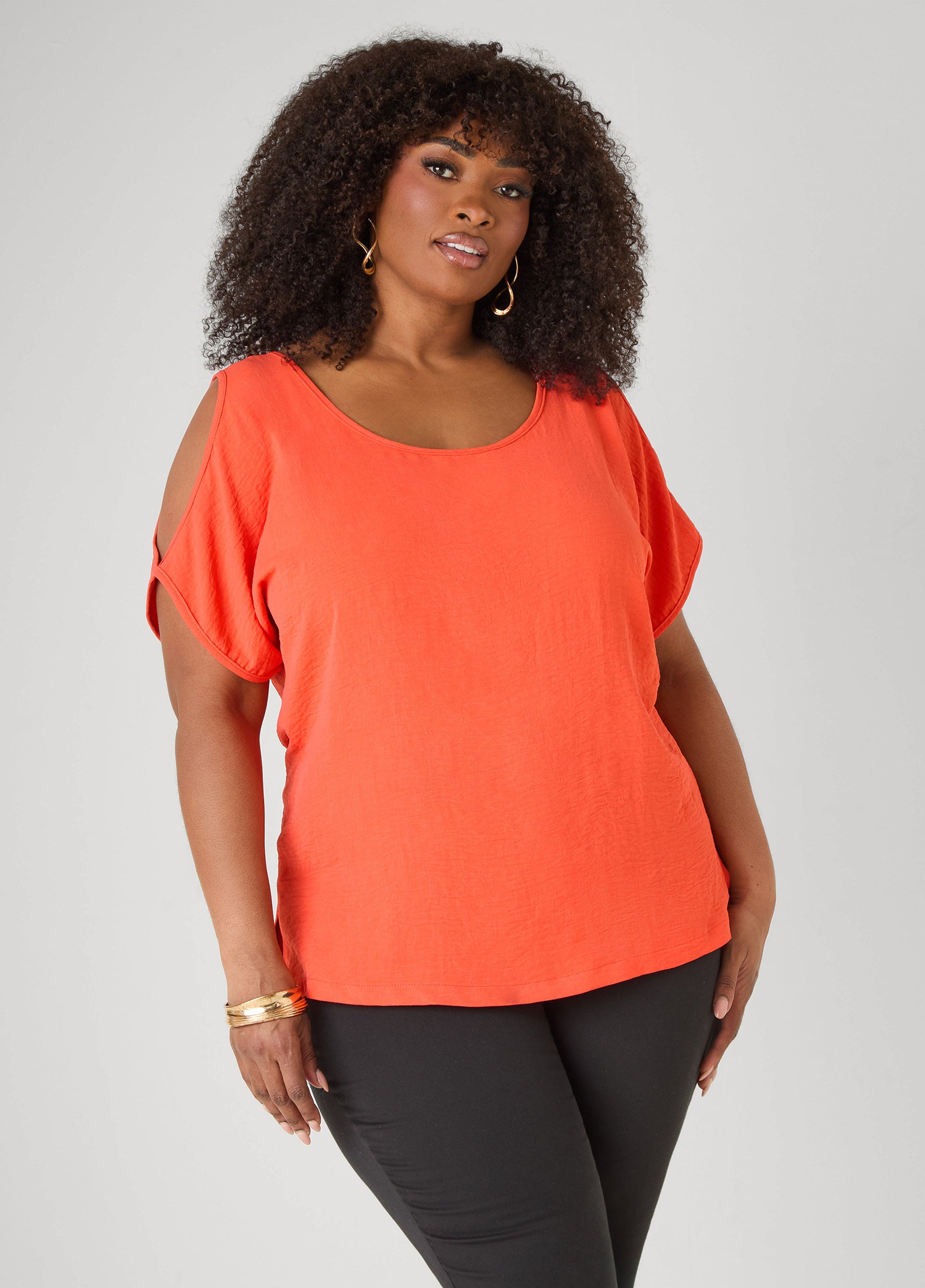 Textured Cold Shoulder Top Denim | Ashley Stewart