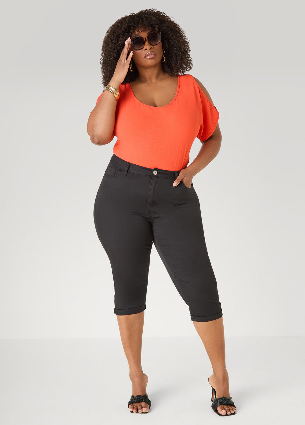 Textured Cold Shoulder Top Denim | Ashley Stewart