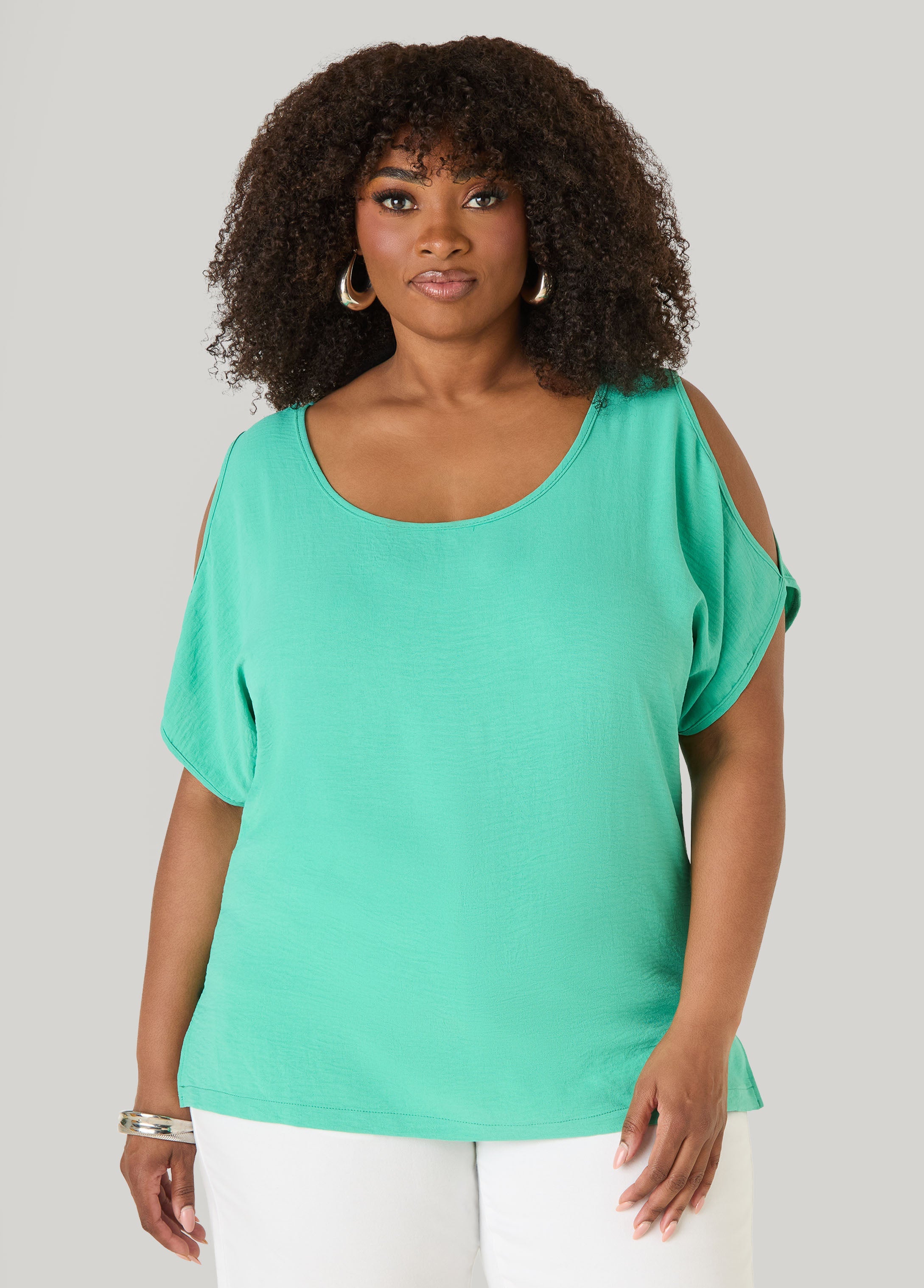 Textured Cold Shoulder Top Denim | Ashley Stewart