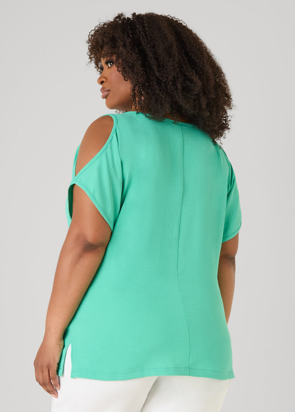 Textured Cold Shoulder Top Denim | Ashley Stewart