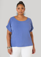Textured Cold Shoulder Top Denim | Ashley Stewart