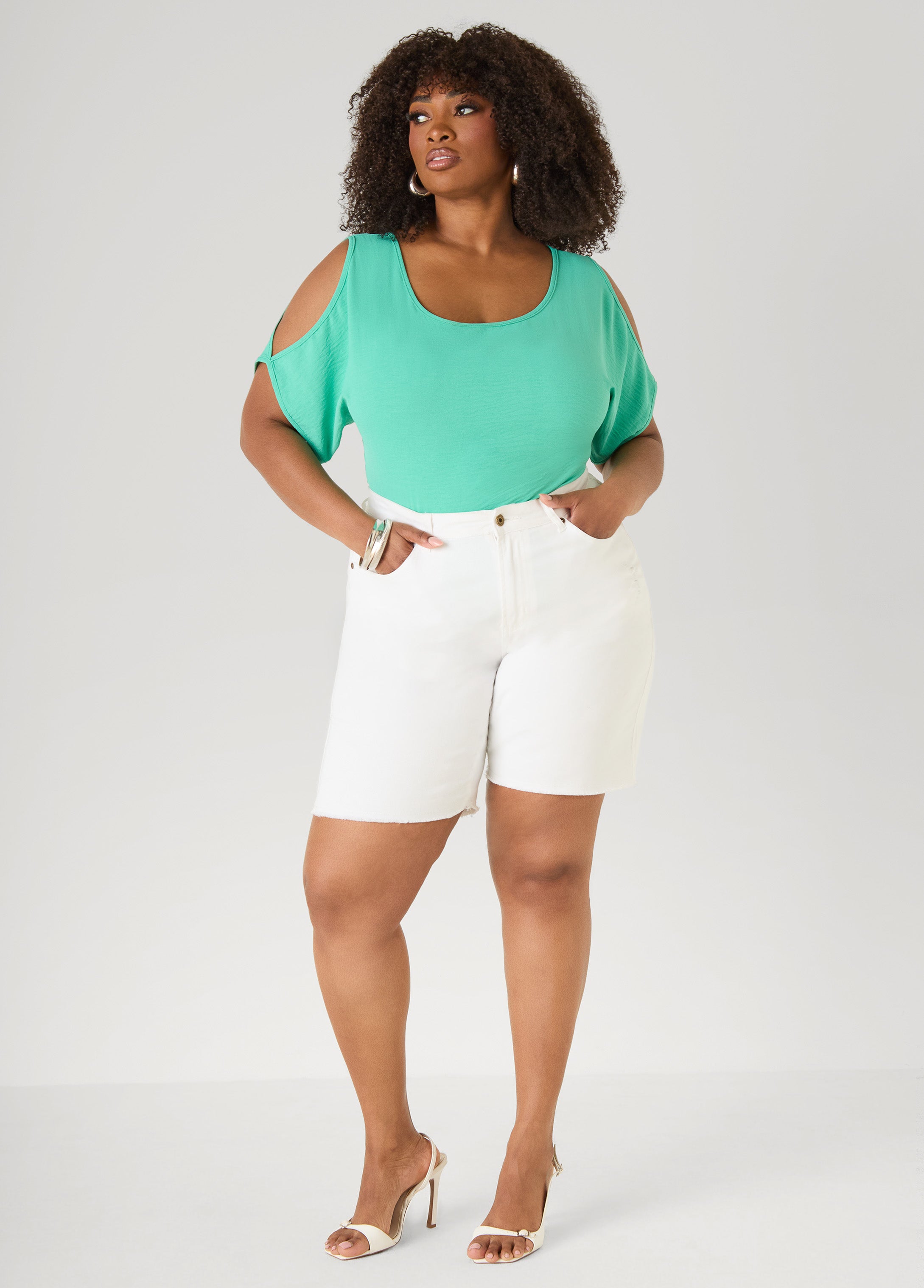 Textured Cold Shoulder Top Denim | Ashley Stewart