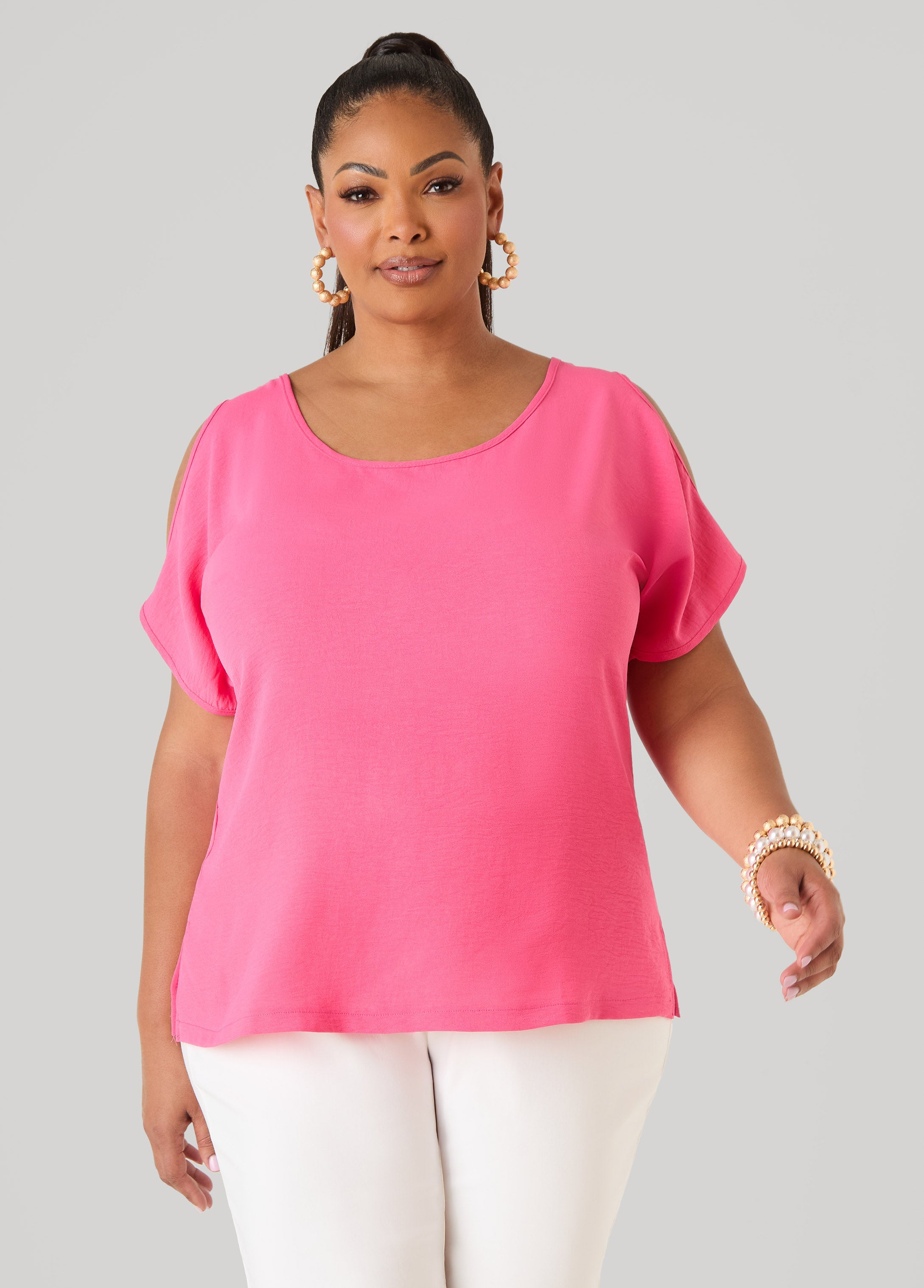 Textured Cold Shoulder Top Denim | Ashley Stewart