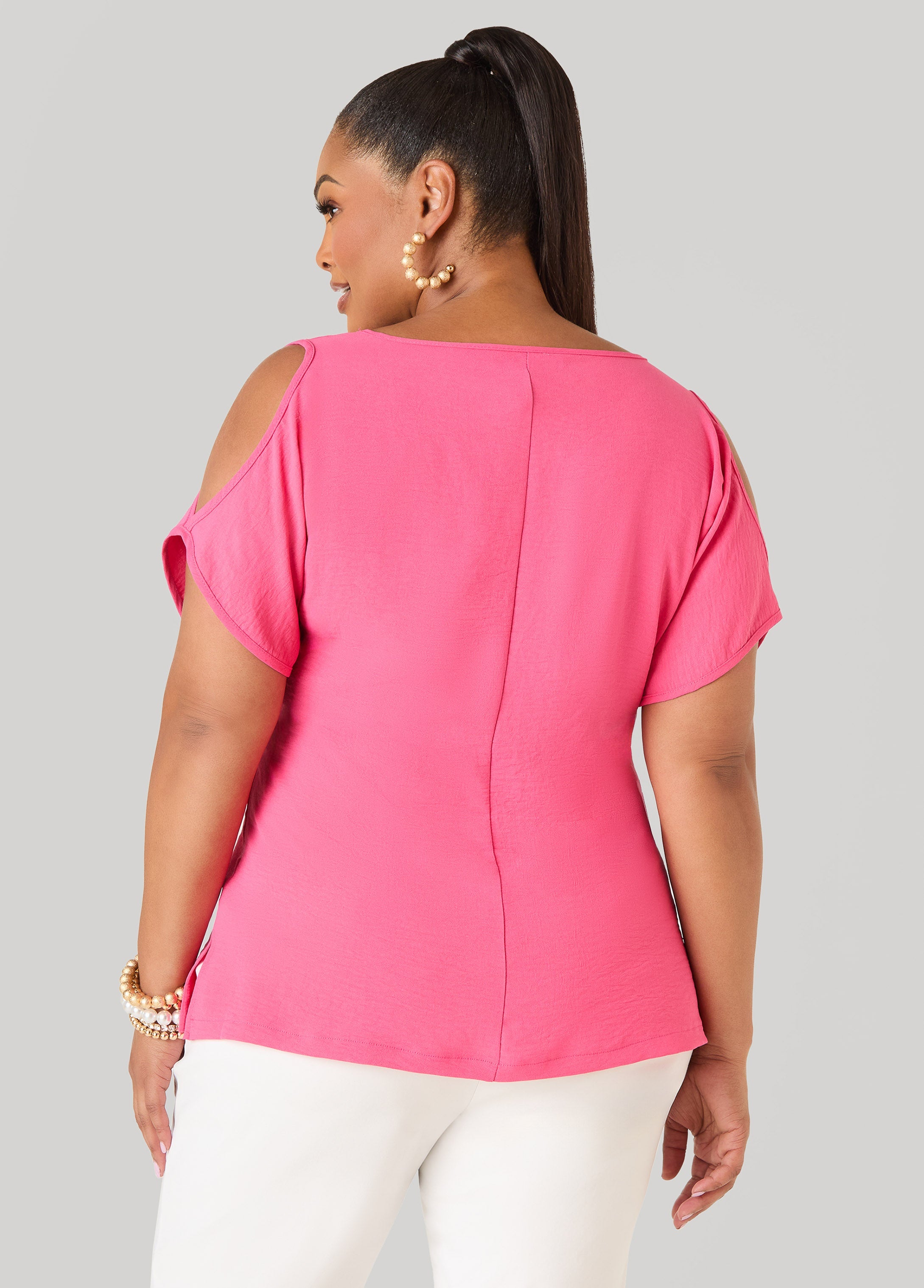 Textured Cold Shoulder Top Denim | Ashley Stewart