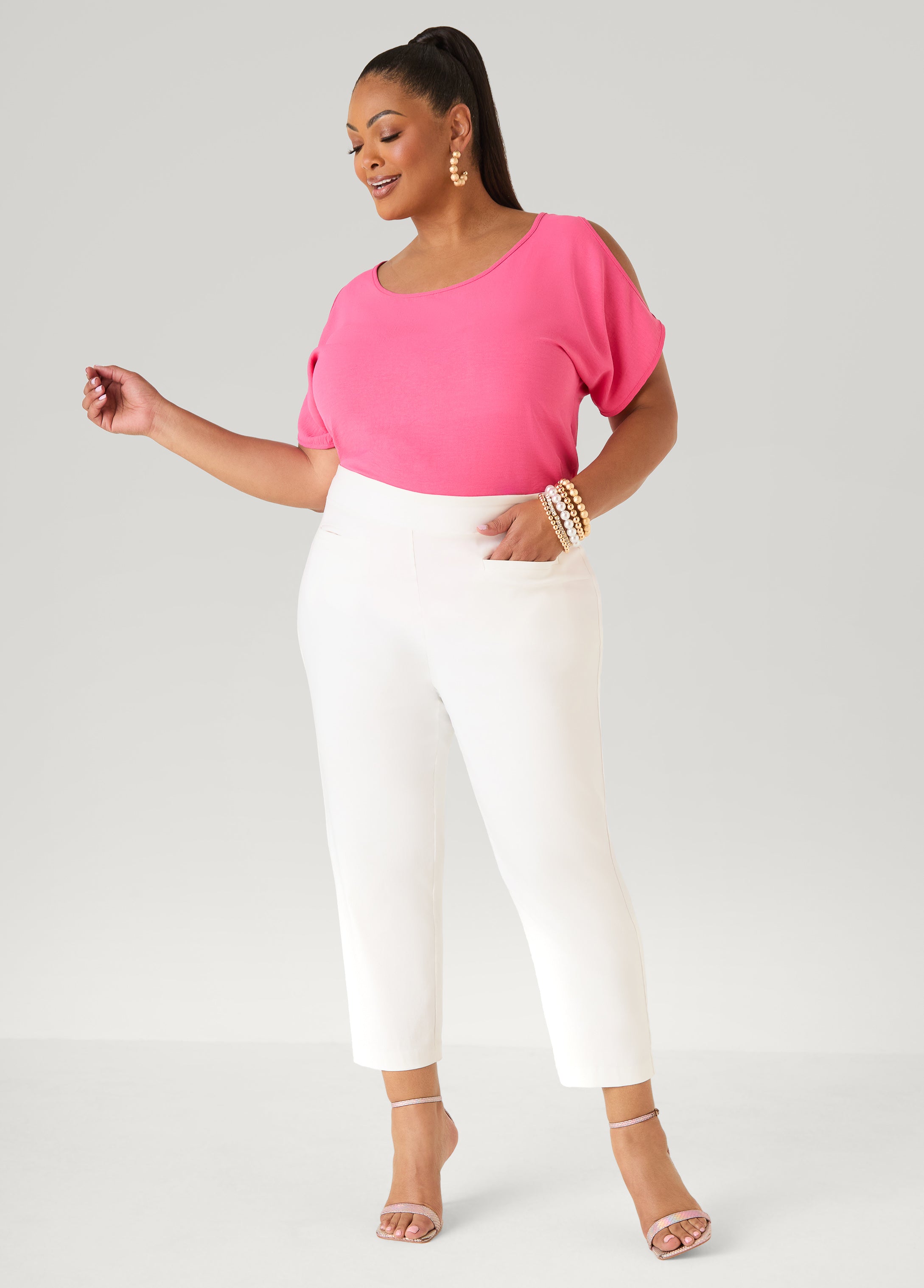 Textured Cold Shoulder Top Denim | Ashley Stewart
