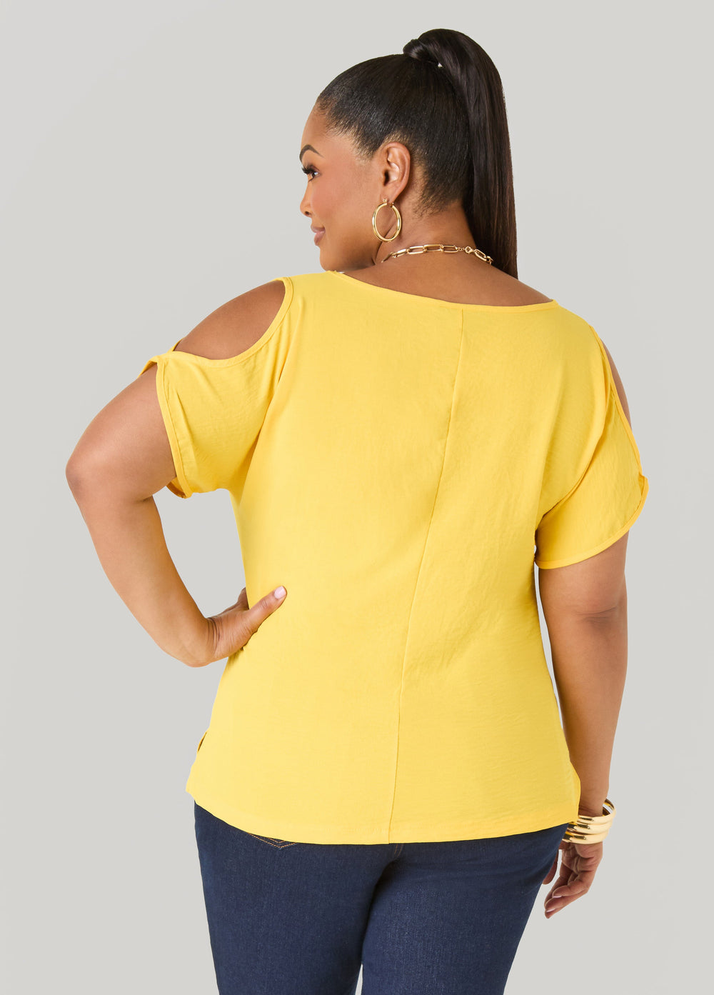 Textured Cold Shoulder Top Denim | Ashley Stewart