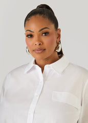 Peplum Poplin Shirt White | Ashley Stewart