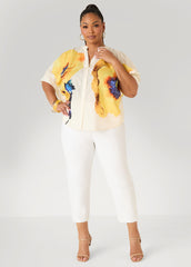 Floral Print Cotton Shirt White | Ashley Stewart