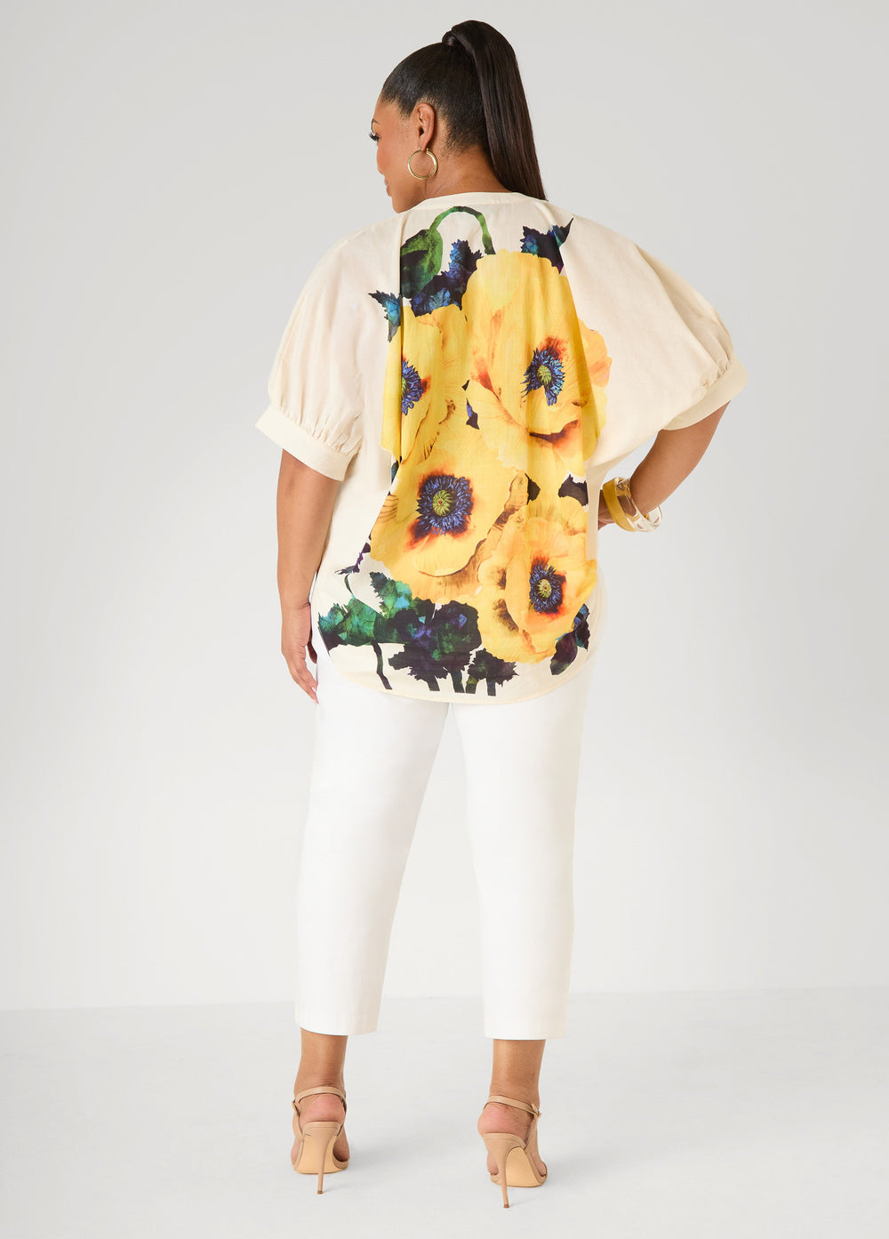 Floral Print Cotton Shirt White | Ashley Stewart