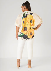 Floral Print Cotton Shirt White | Ashley Stewart
