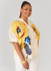 Floral Print Cotton Shirt White | Ashley Stewart