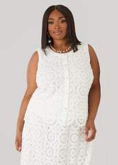 Crochet Button Front Top White | Ashley Stewart