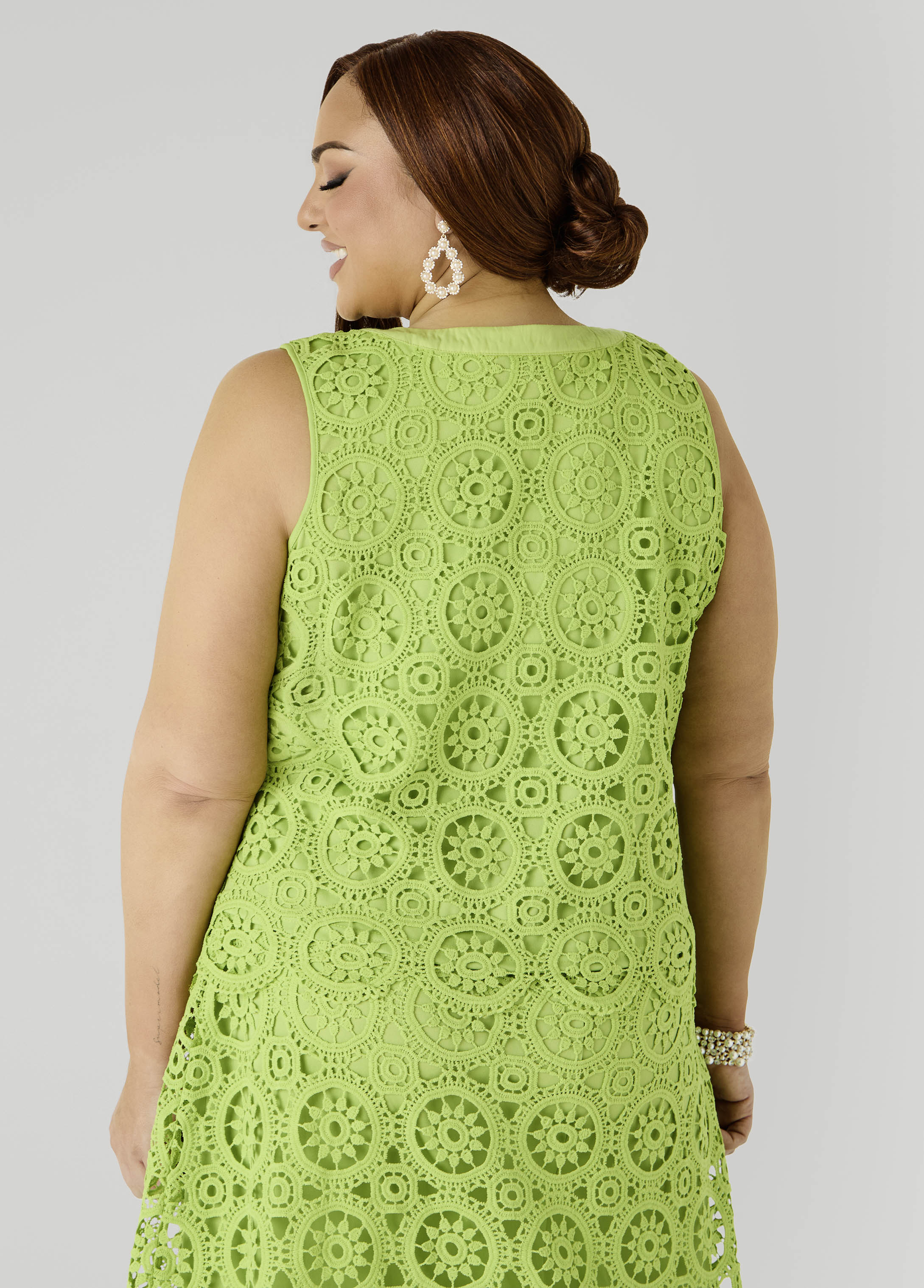 Crochet Button Front Top White | Ashley Stewart