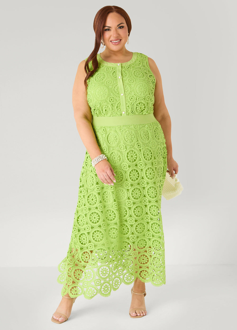 Crochet Button Front Top White | Ashley Stewart