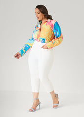 Watercolor Print Collared Shirt Multi | Ashley Stewart