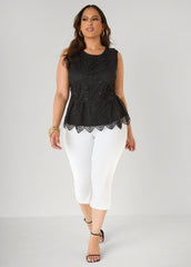 Guipure Lace Peplum Top Black | Ashley Stewart