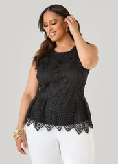 Guipure Lace Peplum Top Black | Ashley Stewart