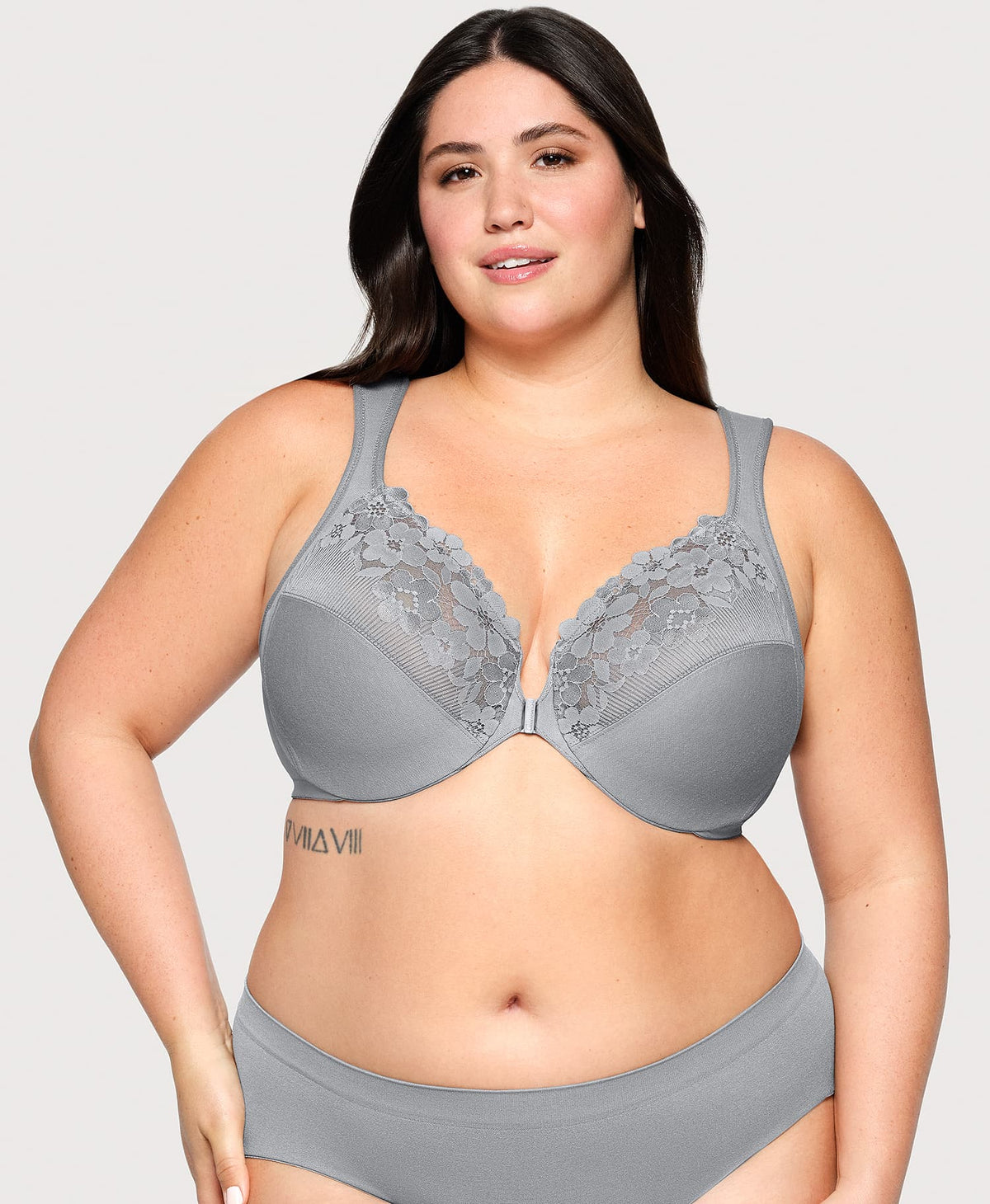 Front-Closure Cotton WonderWire Bra Silver | Ashley Stewart