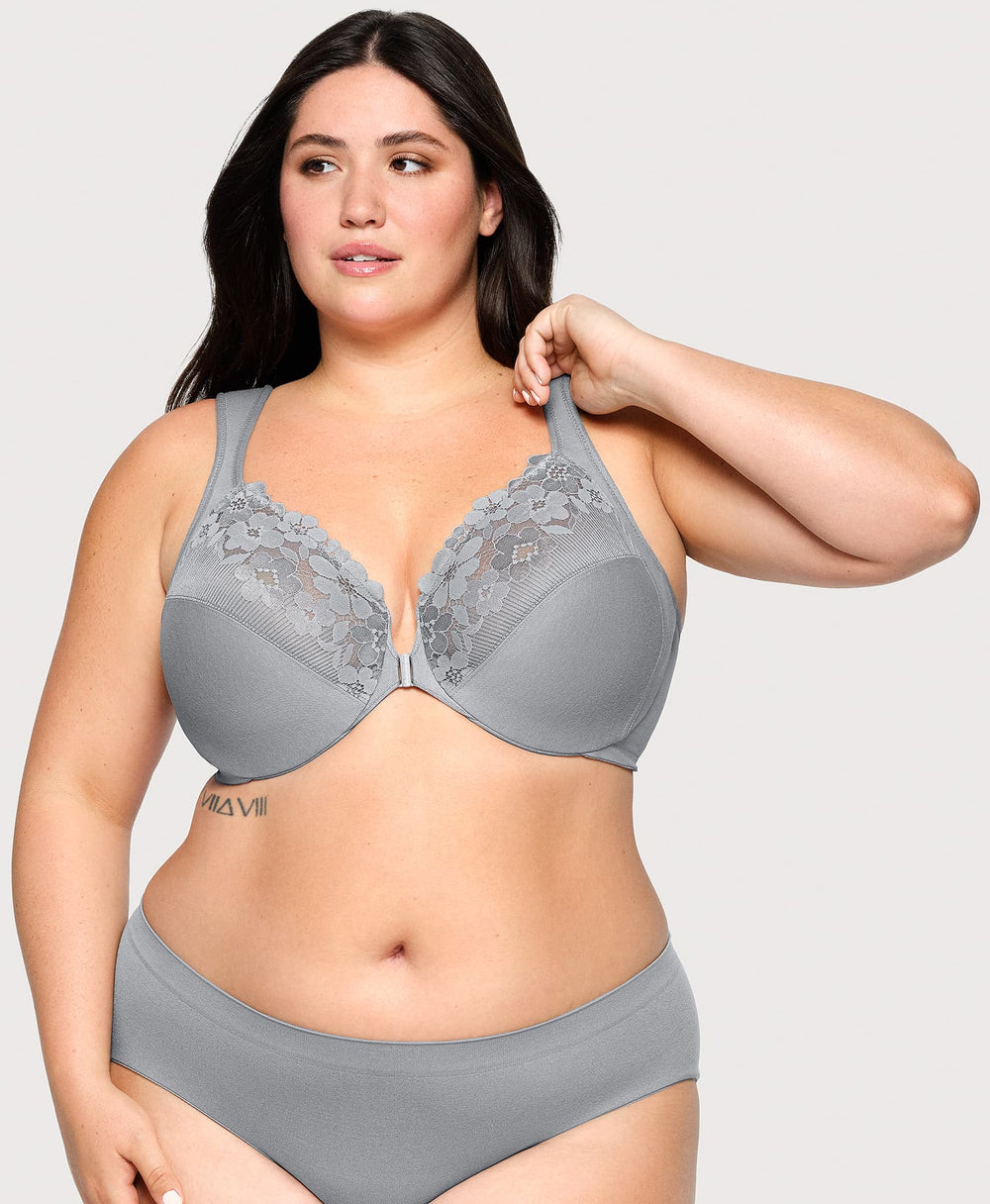 Front-Closure Cotton WonderWire Bra Silver | Ashley Stewart