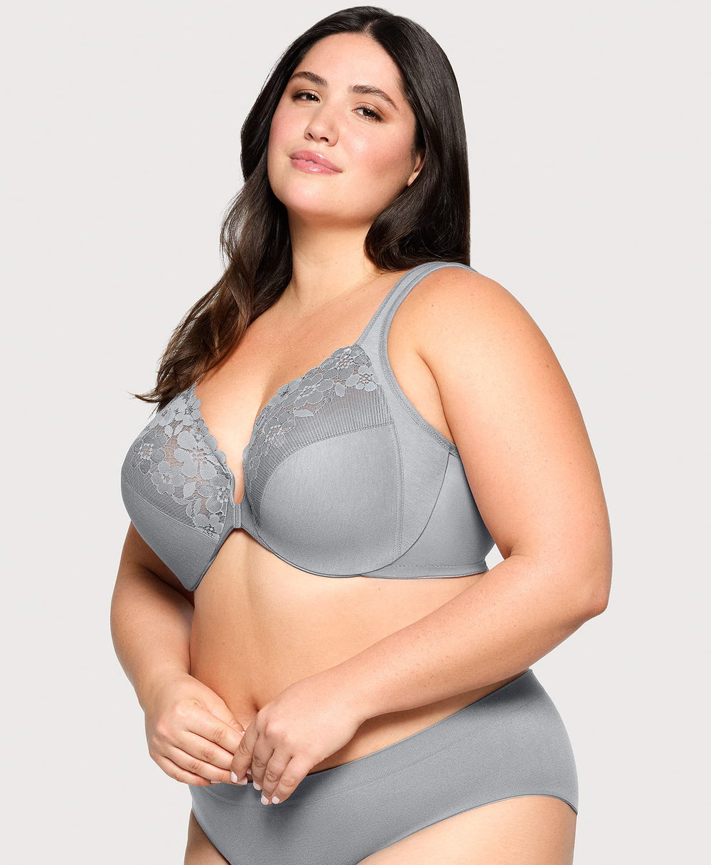 Front-Closure Cotton WonderWire Bra Silver | Ashley Stewart