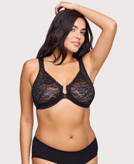 Front-Closure Stretch Lace WonderWire Bra Black | Ashley Stewart